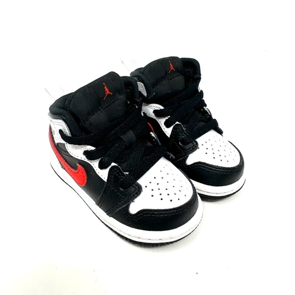 Nike Air Jordan 1 Mid Black Chile Red Toddler 4C Sneakers 640735-075 - Picture 4 of 11